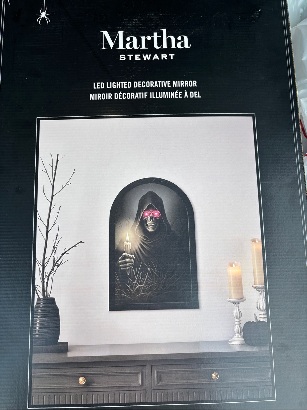 Martha Stewart Black Gothic Skull LED Mirror with Pink Eye Accents